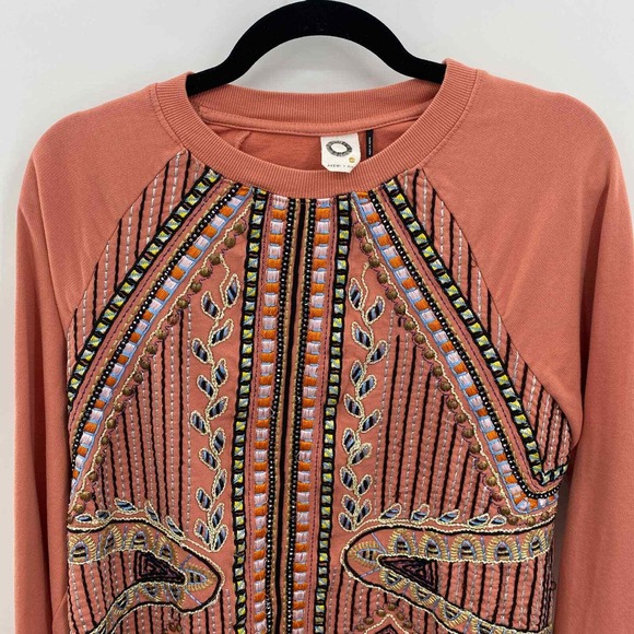 Anthropologie Akemi & Kin Sweater Womens Small Peach Cotton Embroidered Beaded - Picture 2 of 6